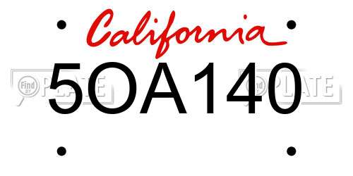5OA140 California License Plate