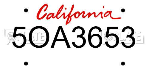 5OA3653 California License Plate
