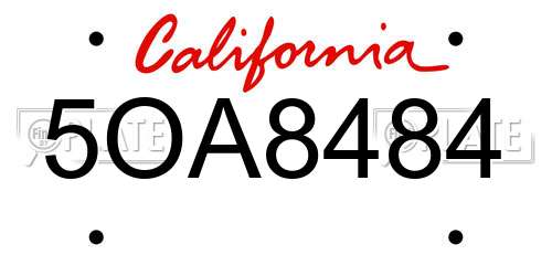5OA8484 California License Plate