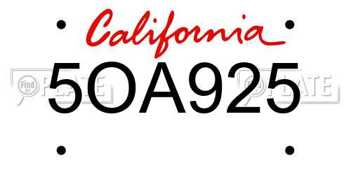 5OA925 California License Plate