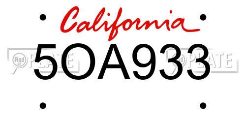 5OA933 California License Plate