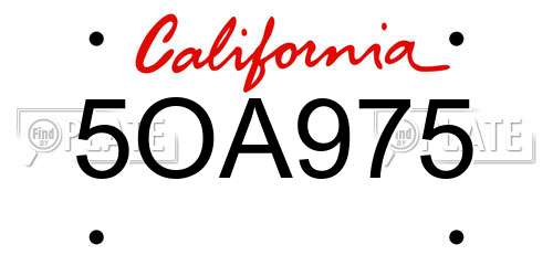5OA975 California License Plate