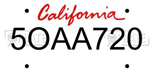 5OAA720 California License Plate