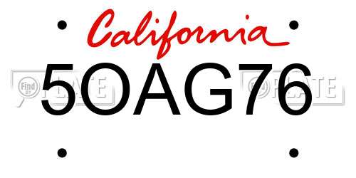 5OAG76 California License Plate