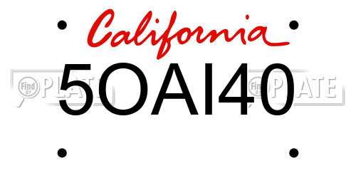 5OAI40 California License Plate