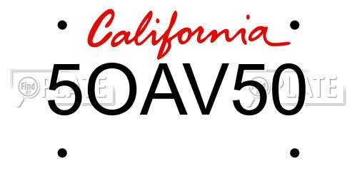5OAV50 California License Plate