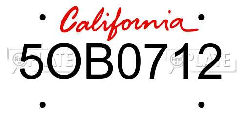 5OB0712 California License Plate
