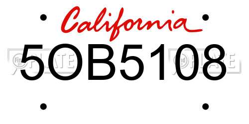 5OB5108 California License Plate