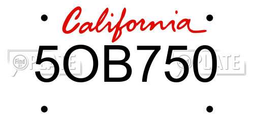 5OB750 California License Plate