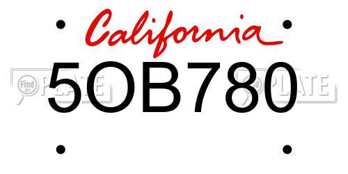 5OB780 California License Plate