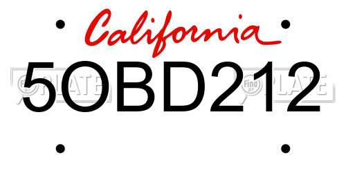 5OBD212 California License Plate