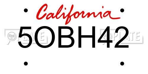 5OBH42 California License Plate