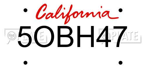 5OBH47 California License Plate