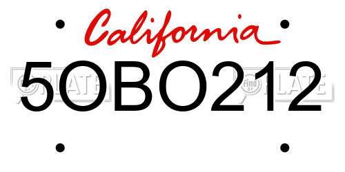 5OBO212 California License Plate