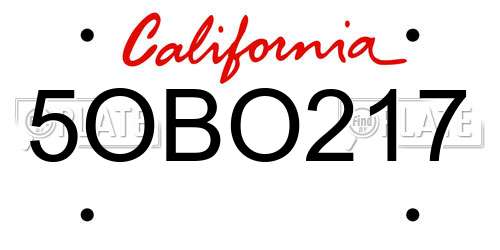 5OBO217 California License Plate