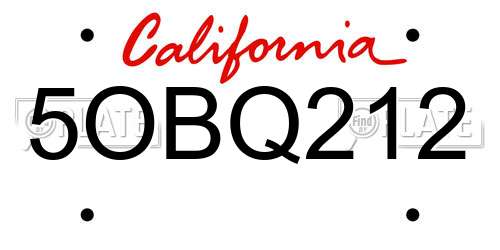 5OBQ212 California License Plate