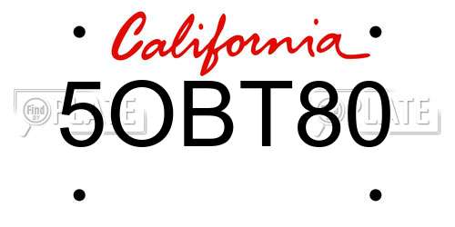 5OBT80 California License Plate