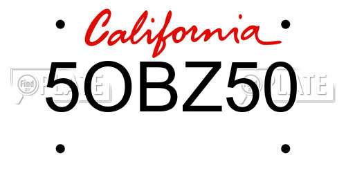 5OBZ50 California License Plate