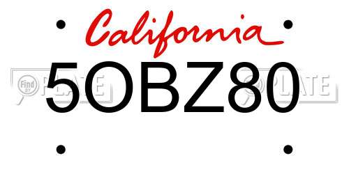 5OBZ80 California License Plate