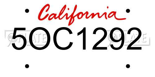 5OC1292 California License Plate