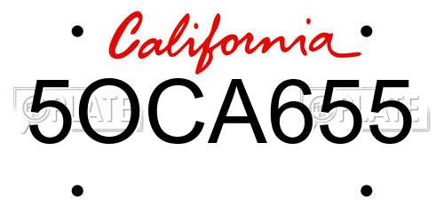 5OCA655 California License Plate