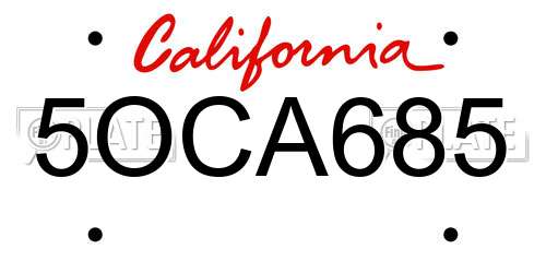 5OCA685 California License Plate