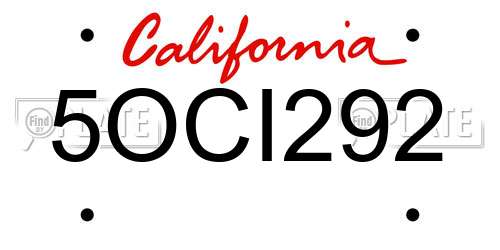 5OCI292 California License Plate