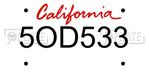 5OD533 California License Plate
