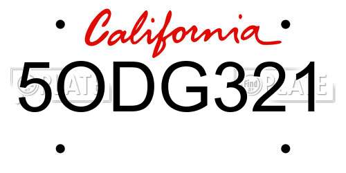5ODG321 California License Plate