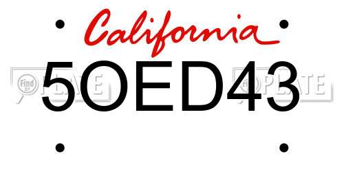 5OED43 California License Plate