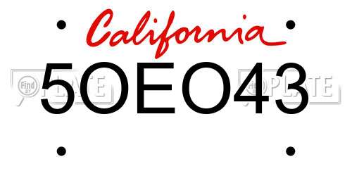 5OEO43 California License Plate