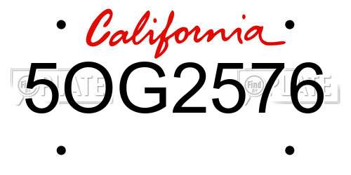 5OG2576 California License Plate