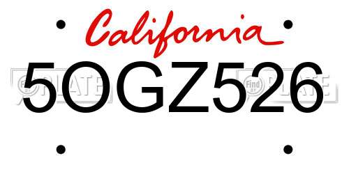 5OGZ526 California License Plate
