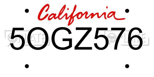 5OGZ576 California License Plate