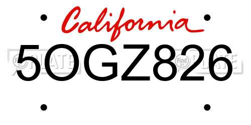 5OGZ826 California License Plate
