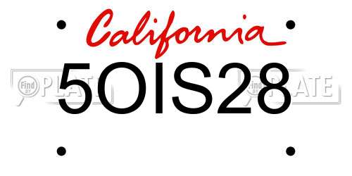 5OIS28 California License Plate