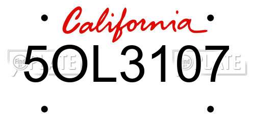 5OL3107 California License Plate