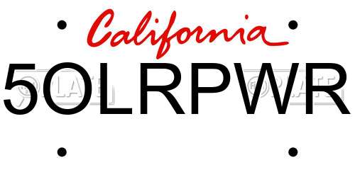 5OLRPWR California License Plate