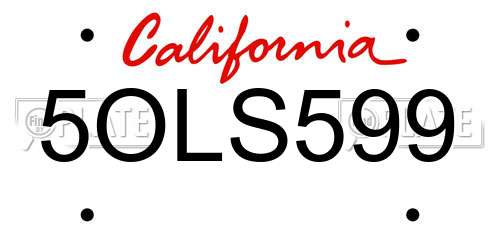 5OLS599 California License Plate