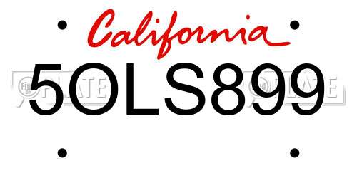 5OLS899 California License Plate