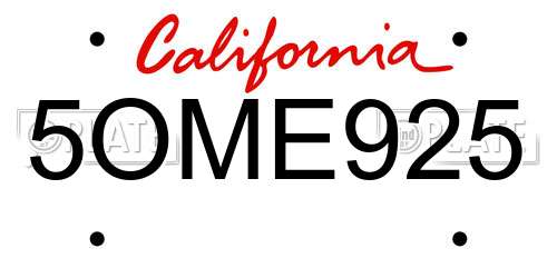 5OME925 California License Plate