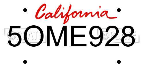 5OME928 California License Plate