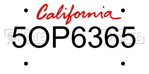 5OP6365 California License Plate