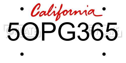 5OPG365 California License Plate