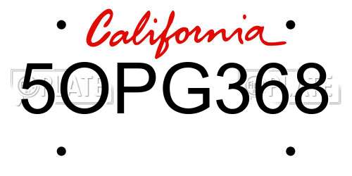 5OPG368 California License Plate