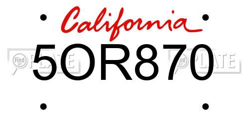 5OR870 California License Plate