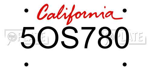 5OS780 California License Plate