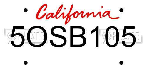 5OSB105 California License Plate