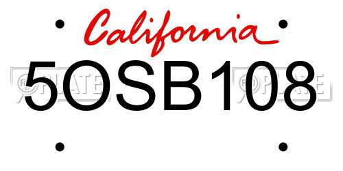 5OSB108 California License Plate