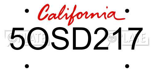5OSD217 California License Plate